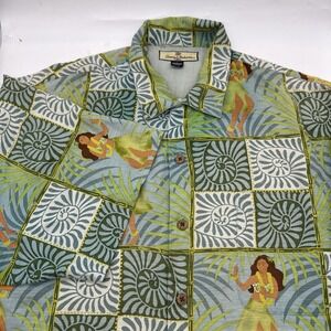 Tommy Bahama Hawaiian Dancing Hula Girl Silk Camp Shirt Rare Yellow Skirt Mens L